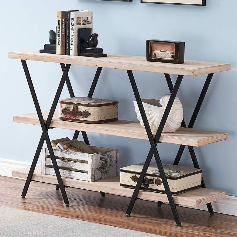 Image 1 Max 48 inch Wide Natural and Black 2-Shelf Console Table