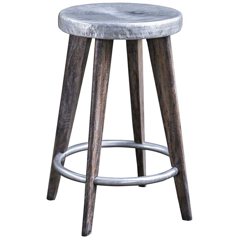 Image 1 Maxen 24 1/2 inchH Aged Pewter and Driftwood Gray Counter Stool