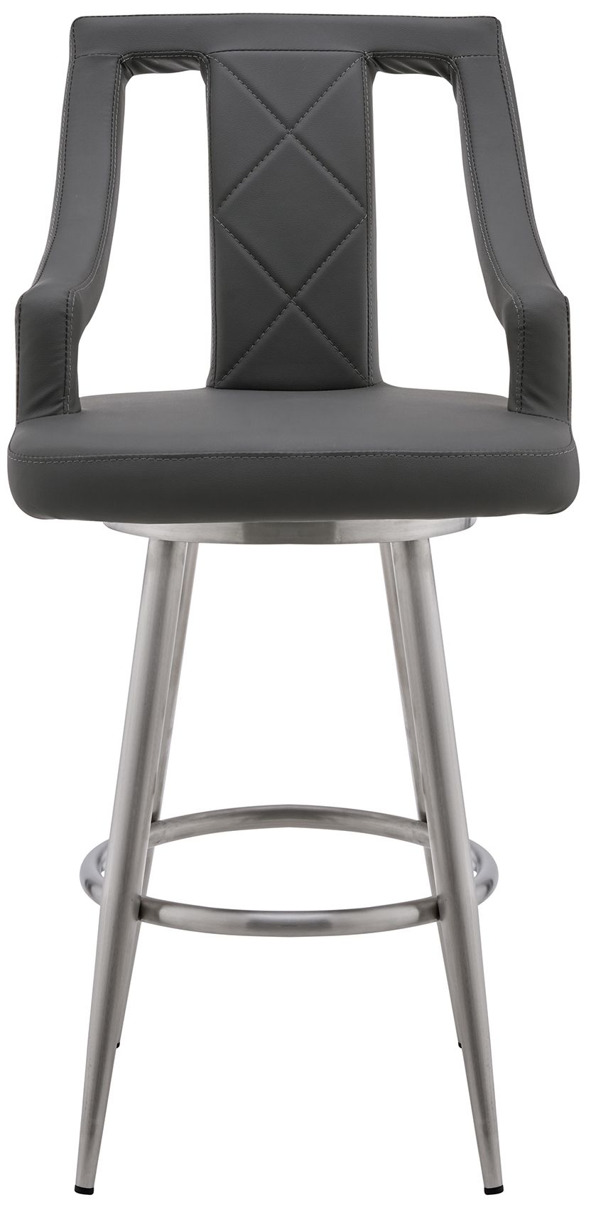 Thumbnail3 of Maxen 25 in. Swivel Barstool in Stainless Steel, Gray Faux Leather more views
