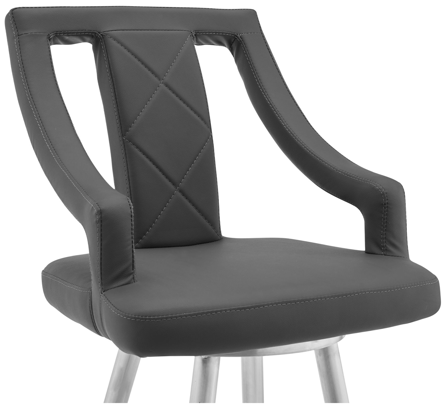 Thumbnail4 of Maxen 25 in. Swivel Barstool in Stainless Steel, Gray Faux Leather more views