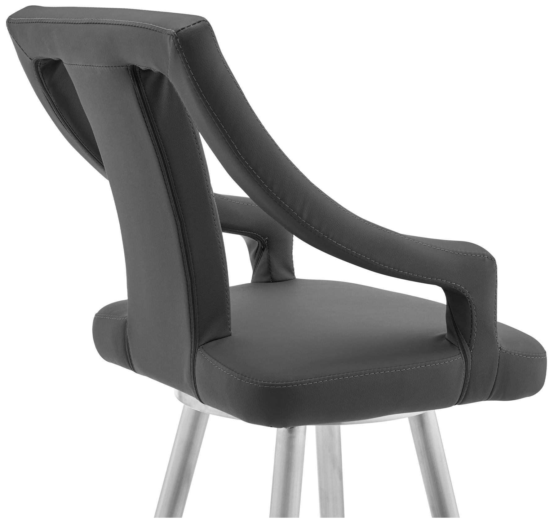 Maxen 25 in. Swivel Barstool in Stainless Steel, Gray Faux Leather