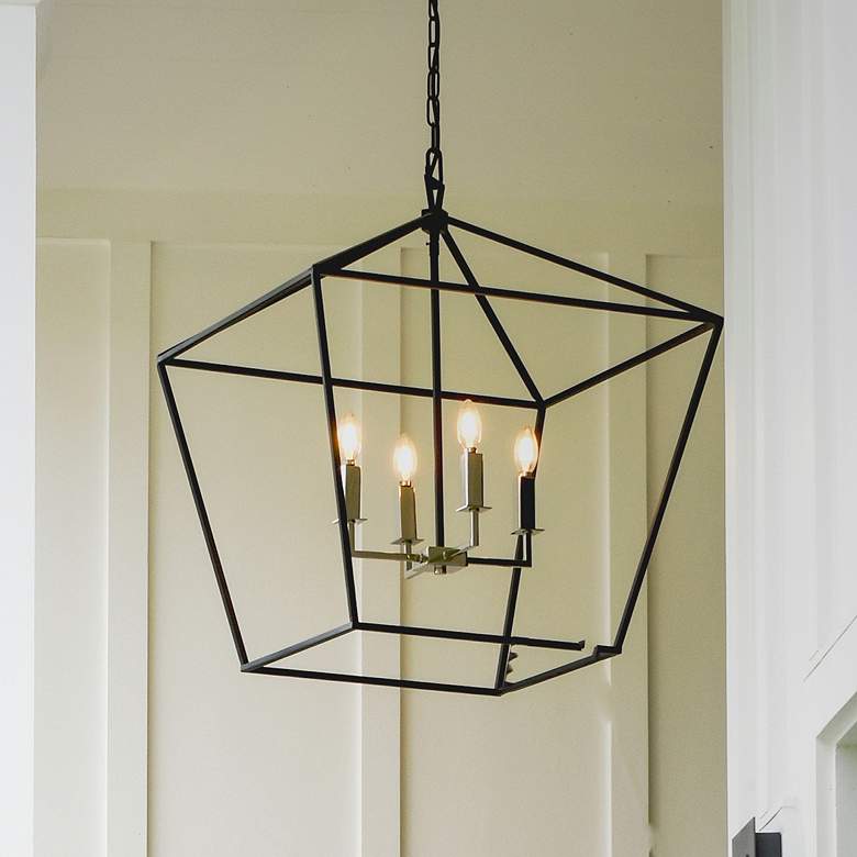 Image 1 Maxim Abode 24 1/2" 4 Light Textured Black Polished Nickel Chandelier
