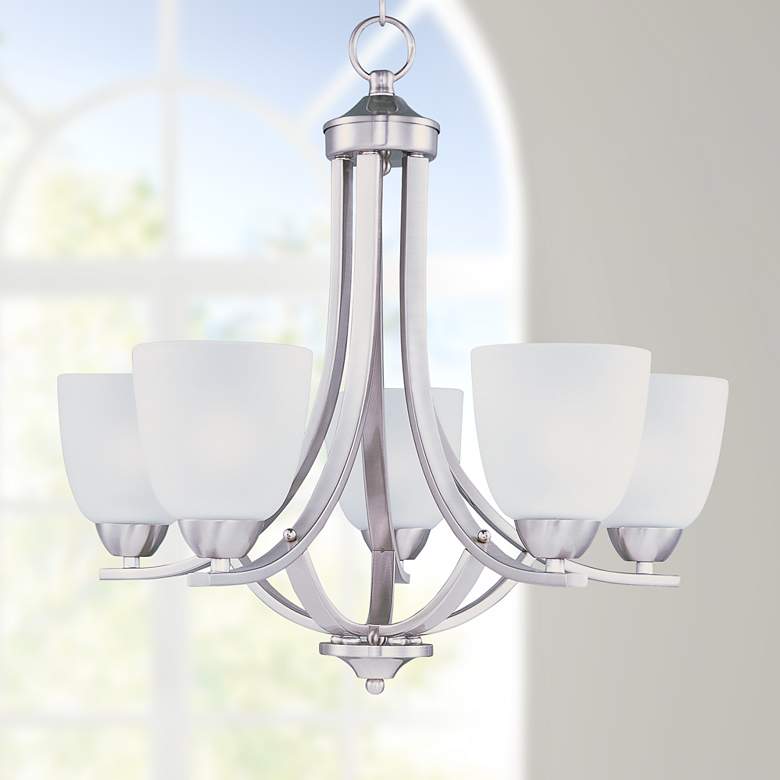 Image 1 Maxim Axis Collection 24 inch Nickel and White Glass Uplight Chandelier