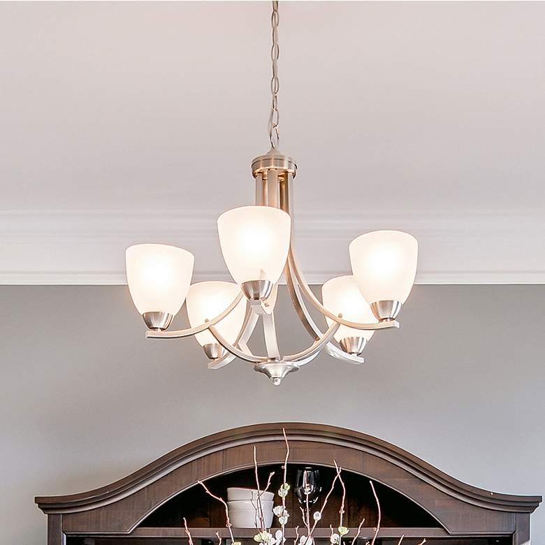 Image 1 Maxim Axis Collection 24" Nickel and White Glass Uplight Chandelier