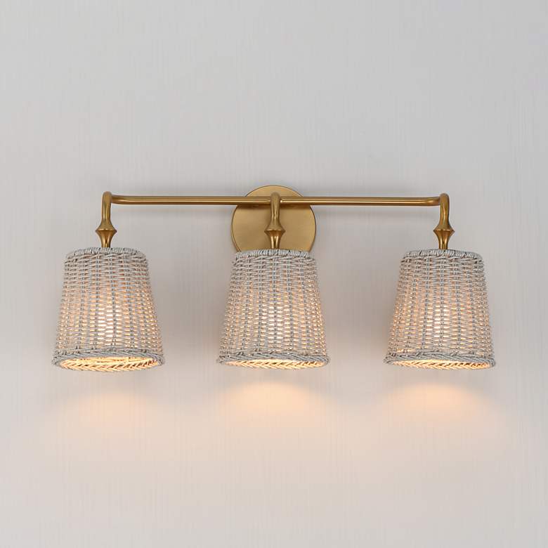 Image 3 Maxim Baja 24 1/4"W Aged Brass and Rattan 3-Light Bath Light more views