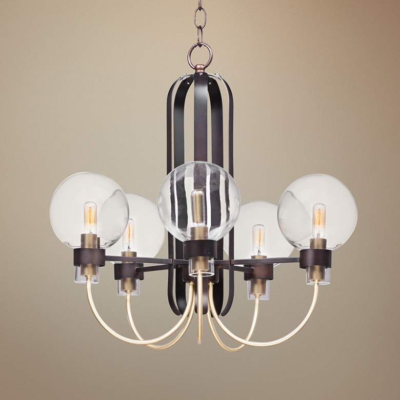 Image 1 Maxim Bauhaus 24"W Bronze and Satin Brass 5-Light Chandelier