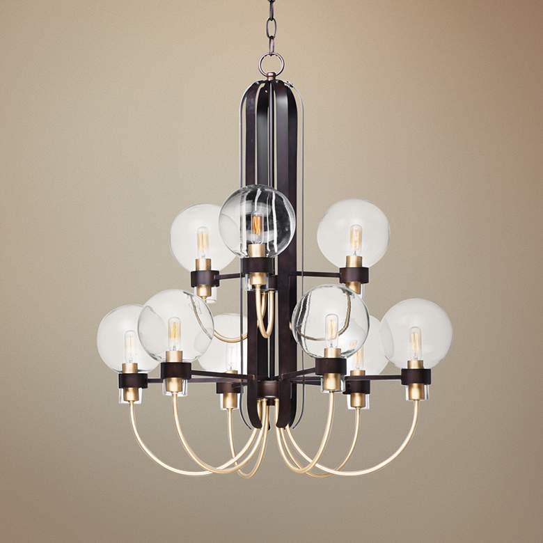 Image 1 Maxim Bauhaus 28"W Bronze and Satin Brass 9-Light Chandelier