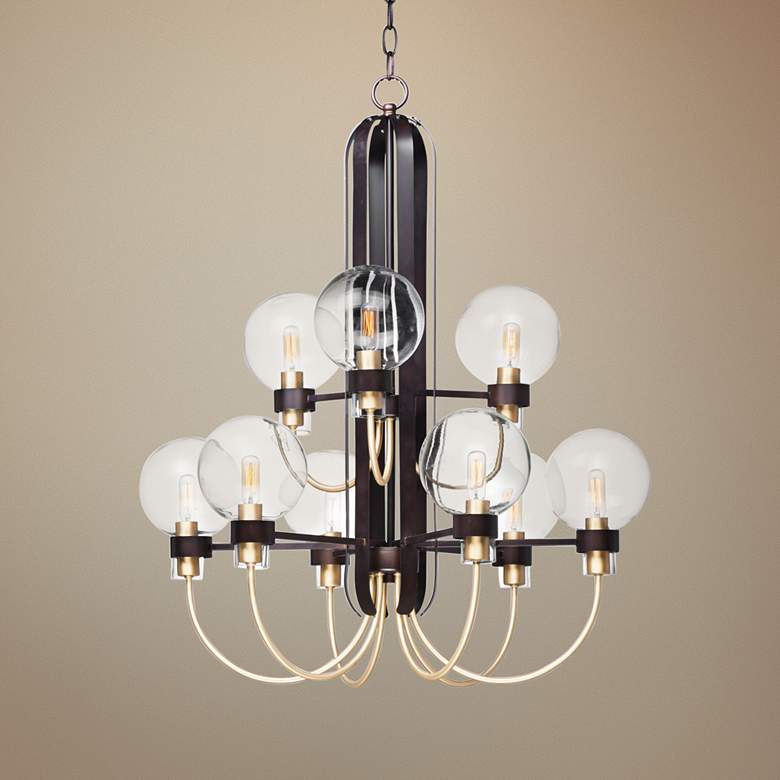 Image 1 Maxim Bauhaus 28 inchW Bronze and Satin Brass 9-Light Chandelier