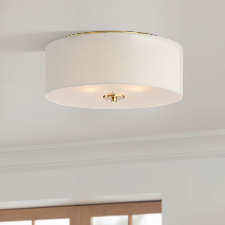 Image 1 Maxim Bongo 18" Wide Natural Aged Brass Drum Ceiling Light