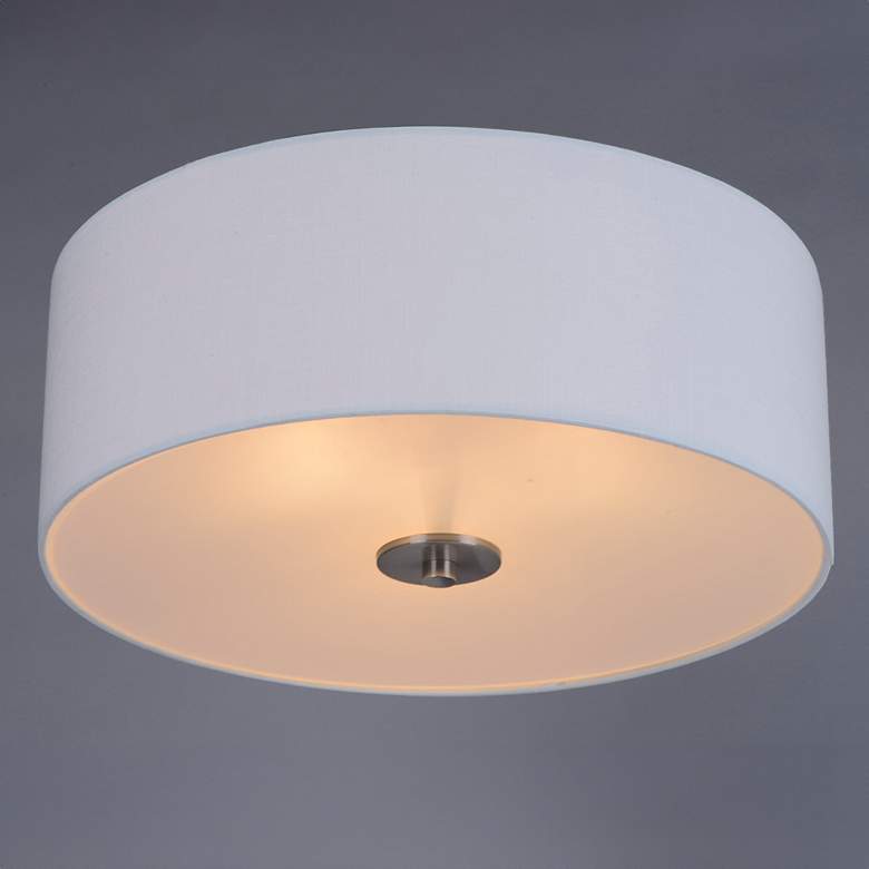 Image 1 Maxim Bongo 18" Wide Satin Nickel White Drum Ceiling Light