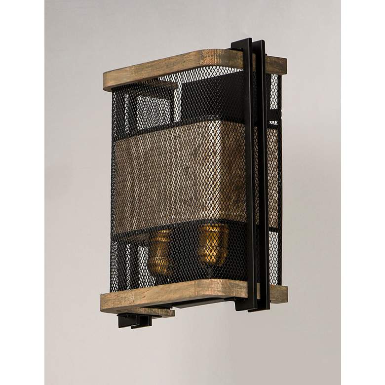 Image 3 Maxim Boundry 13 1/4" High Black and Barn Wood Wall Sconce more views