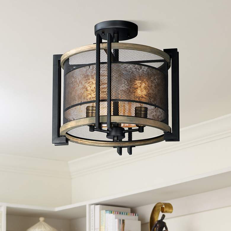 Image 1 Maxim Boundry 16 1/2"W Black Barn Wood 3-Light Ceiling Light
