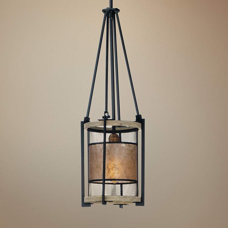 Image 1 Maxim Boundry 9" Wide Industrial Black and Barn Wood Mini Pendant