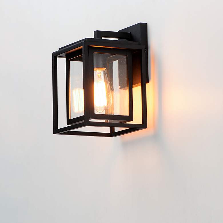 Image 2 Maxim Cabana 11" High Black and Seeded Glass Outdoor Wall Light more views
