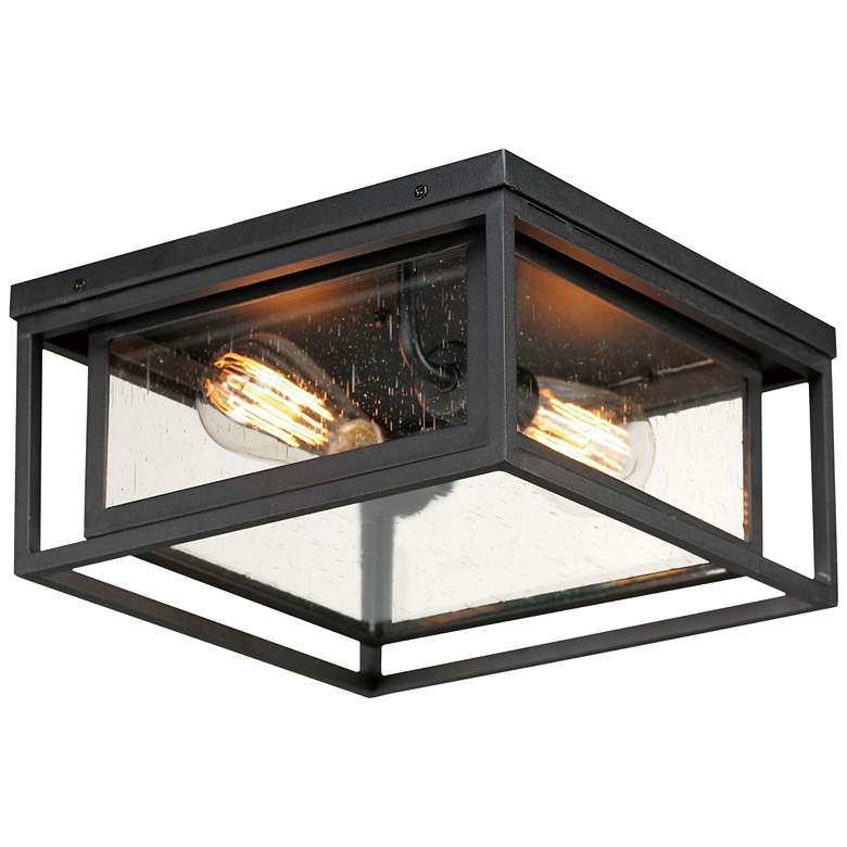 Image 1 Maxim Cabana 12 inch Wide Black and Seeded Glass Outdoor Ceiling Light