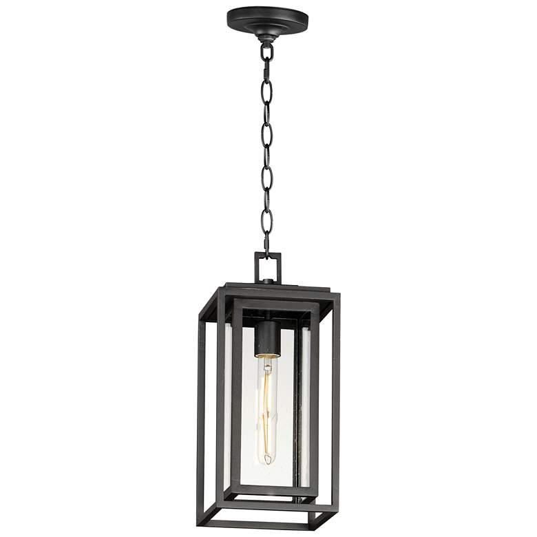 Image 1 Maxim Cabana 15.5" High Black and Seeded Glass Outdoor Hanging Light