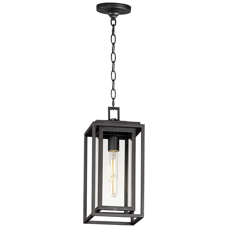 Image 1 Maxim Cabana 15.5" High Black and Seeded Glass Outdoor Hanging Light