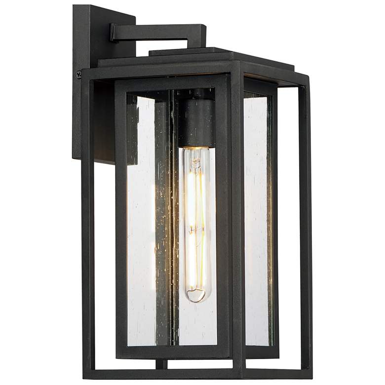 Image 1 Maxim Cabana 15" High Black and Seeded Glass Outdoor Wall Light