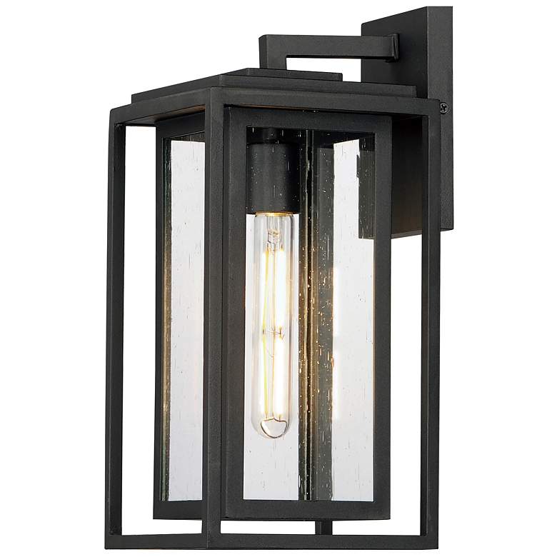 Image 1 Maxim Cabana 15" High Black and Seeded Glass Outdoor Wall Light