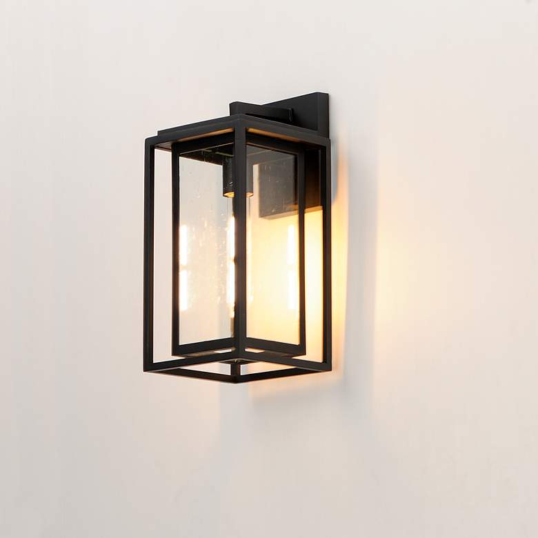 Image 6 Maxim Cabana 15" High Black and Seeded Glass Outdoor Wall Light more views