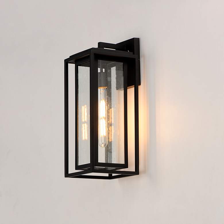 Image 3 Maxim Cabana 18" High Black and Seeded Glass Outdoor Wall Light more views