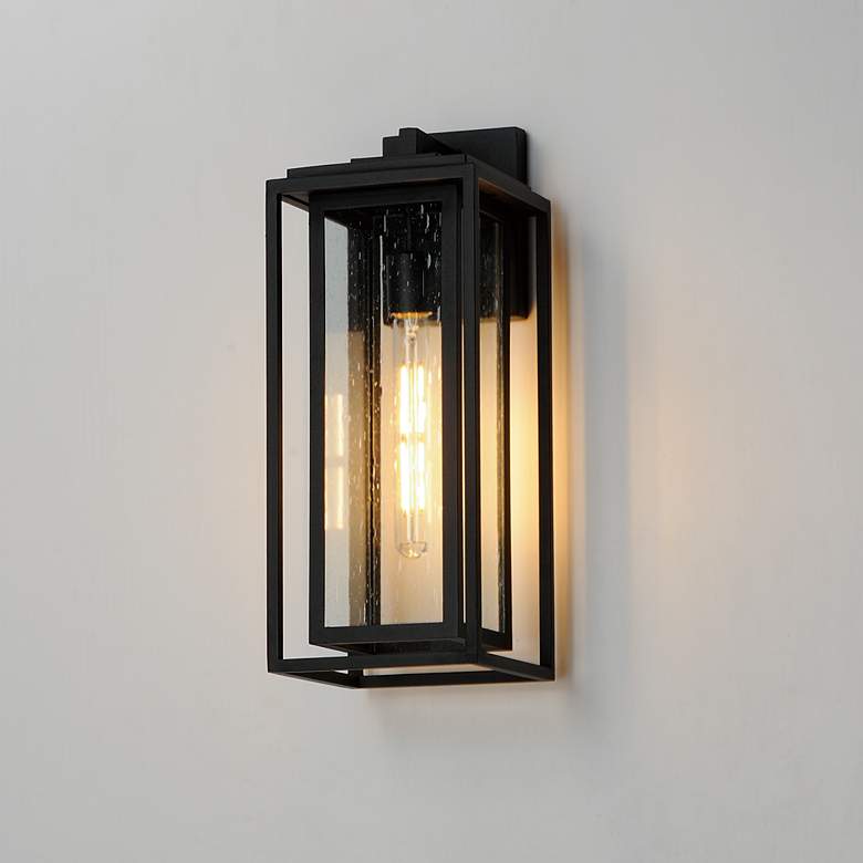 Image 7 Maxim Cabana 18" High Black and Seeded Glass Outdoor Wall Light more views