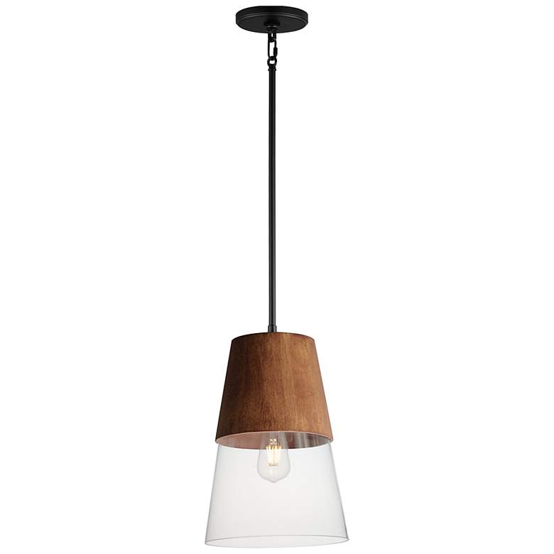 Image 1 Maxim Carpenter 10" Wide Black and Walnut Mini Pendant