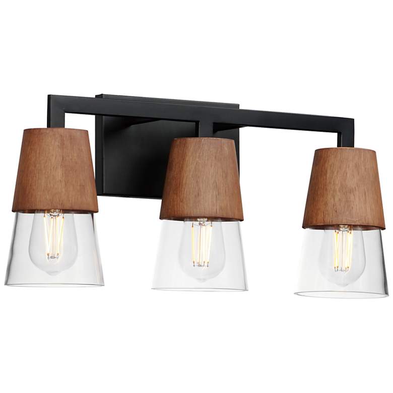 Image 1 Maxim Carpenter 20 1/4"W Walnut and Black 3-Light Bath Light