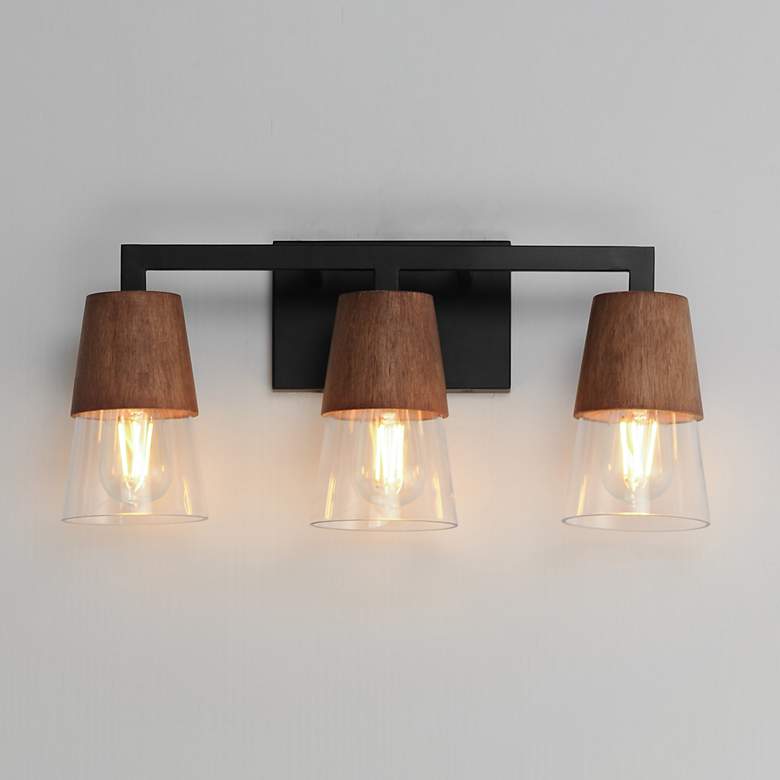 Image 3 Maxim Carpenter 20 1/4"W Walnut and Black 3-Light Bath Light more views