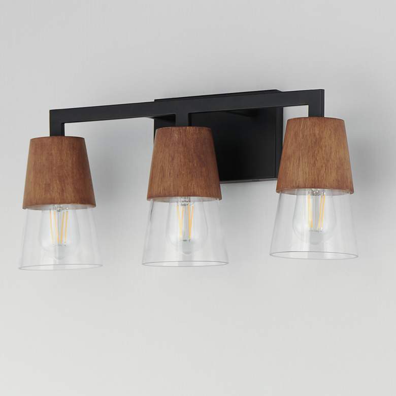Image 4 Maxim Carpenter 20 1/4"W Walnut and Black 3-Light Bath Light more views