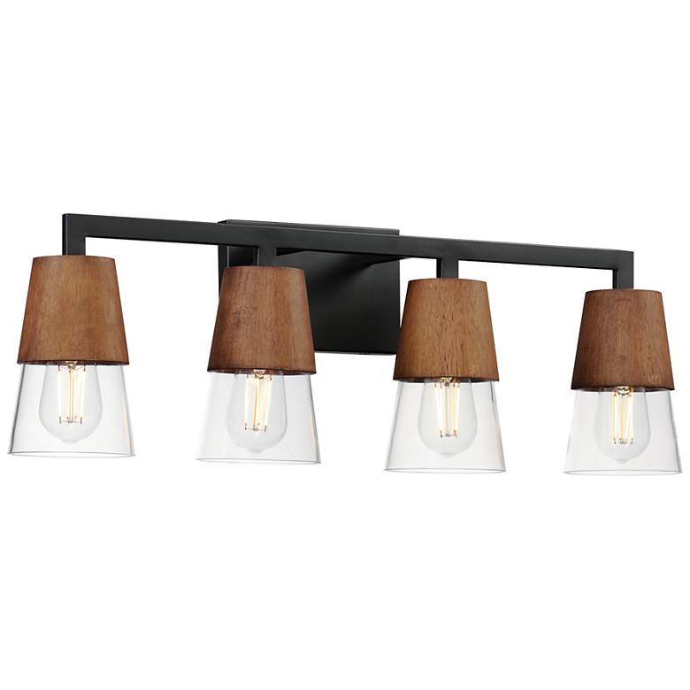 Image 1 Maxim Carpenter 28 1/4"W Walnut and Black 4-Light Bath Light