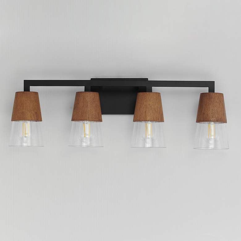 Image 2 Maxim Carpenter 28 1/4"W Walnut and Black 4-Light Bath Light more views