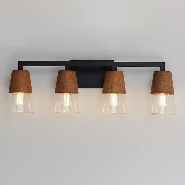 Image 3 Maxim Carpenter 28 1/4"W Walnut and Black 4-Light Bath Light more views