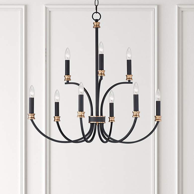 Image 1 Maxim Charlton 30 inch Wide Black 9-Light Tiered Candelabra Chandelier