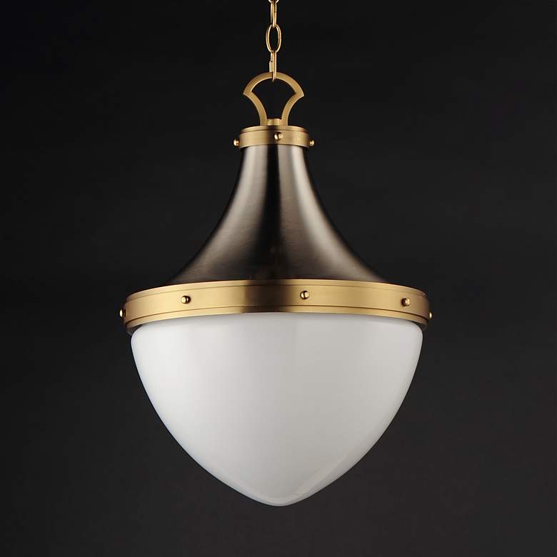 Image 1 Maxim Conrad 15" Silver and Gold White Glass Pendant Chandelier