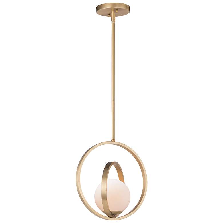 Image 2 Maxim Coronet 12" Wide Satin Brass White Globe Orb Modern Mini Pendant