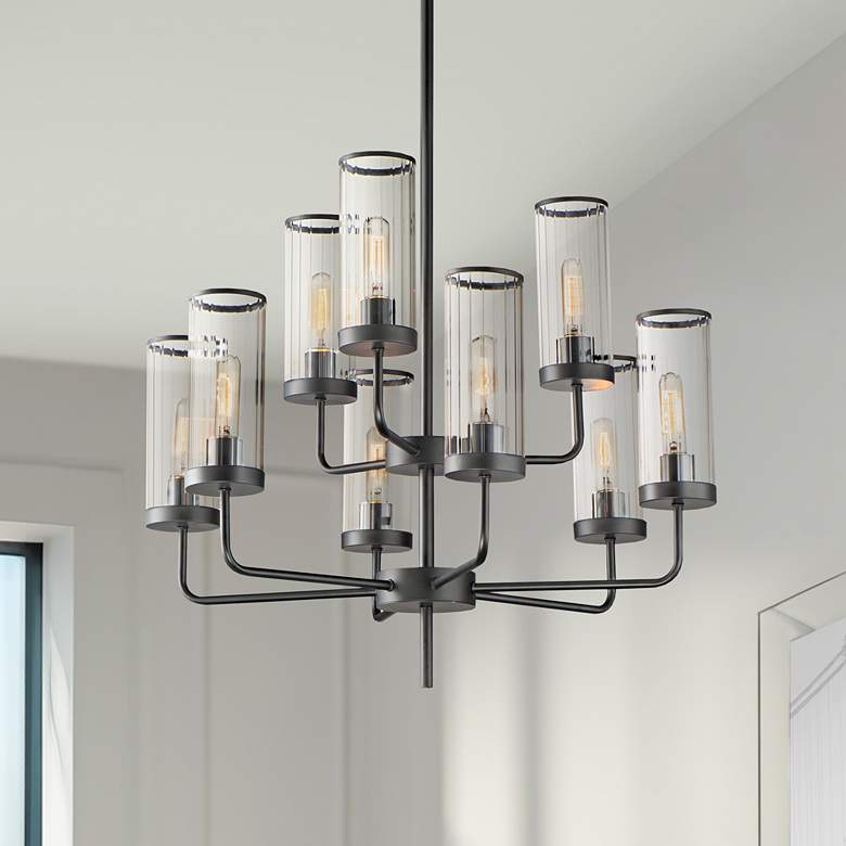 Image 1 Maxim Crosby 28" Wide Matte Black Metal 9-Light Chandelier
