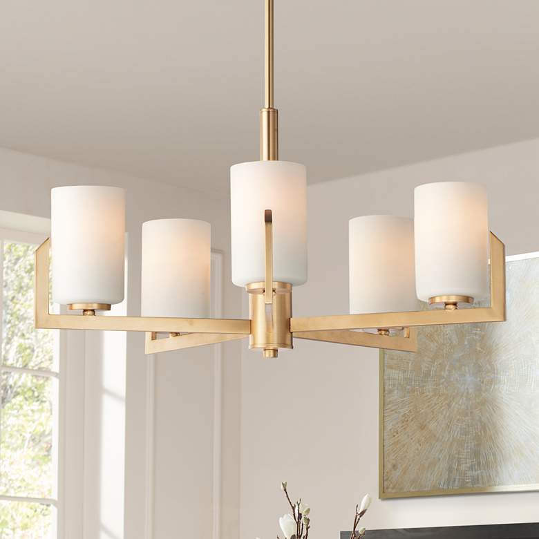 Image 1 Maxim Dart 26" Wide 5-Light Satin Brass Luxe Modern Chandelier