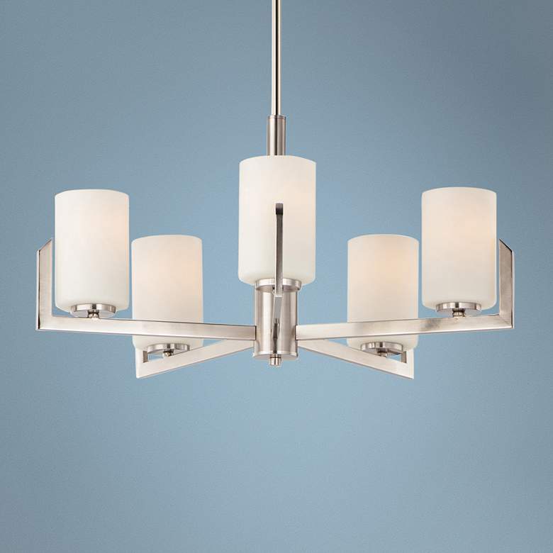 Image 1 Maxim Dart 26" Wide Satin Nickel White Glass Modern 5-Light Chandelier