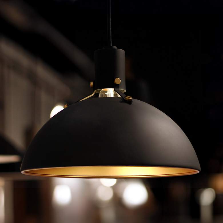 Image 1 Maxim Dawn 12" Wide Antique Brass and Black Mini Pendant
