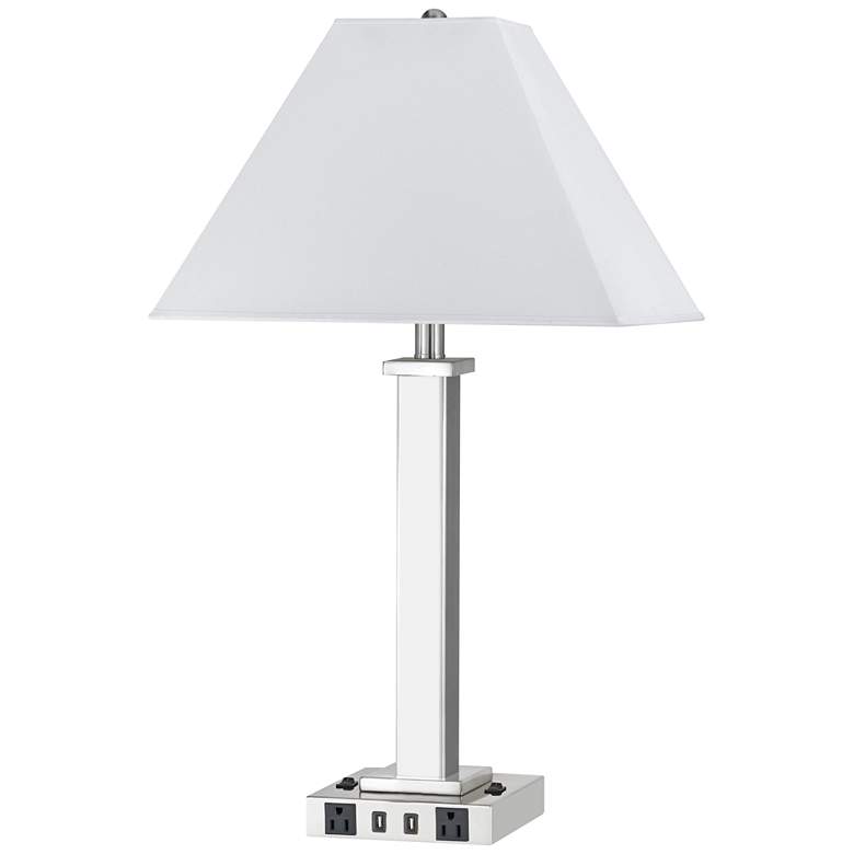 Image 2 Maxim Double Light Brushed Steel USB Nightstand Table Lamp