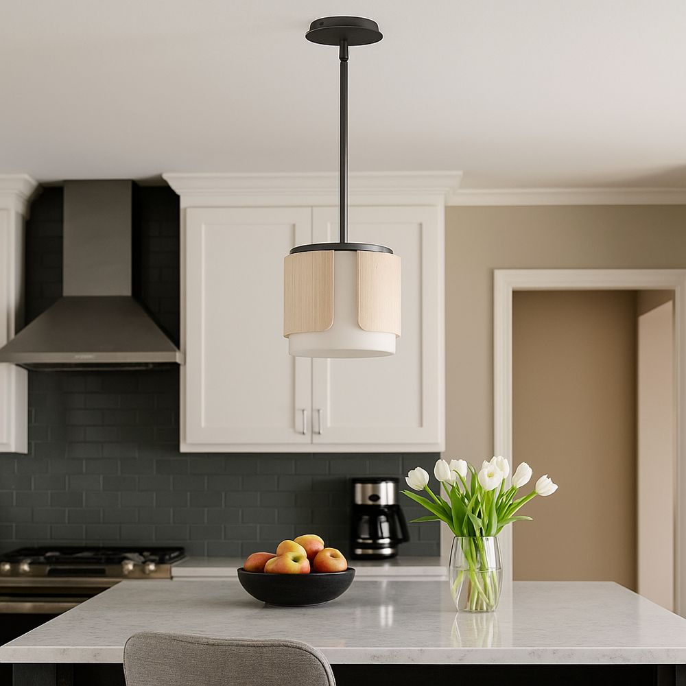 Maxim Draughtsman 10" Natural Wood/Charcoal Semi Flush Mount - Pendant