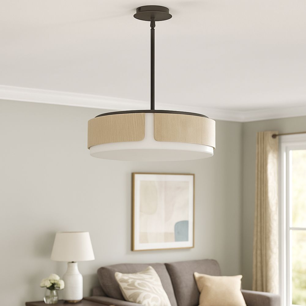 Maxim Draughtsman 18" Natural Wood/Charcoal Semi Flush Mount - Pendant