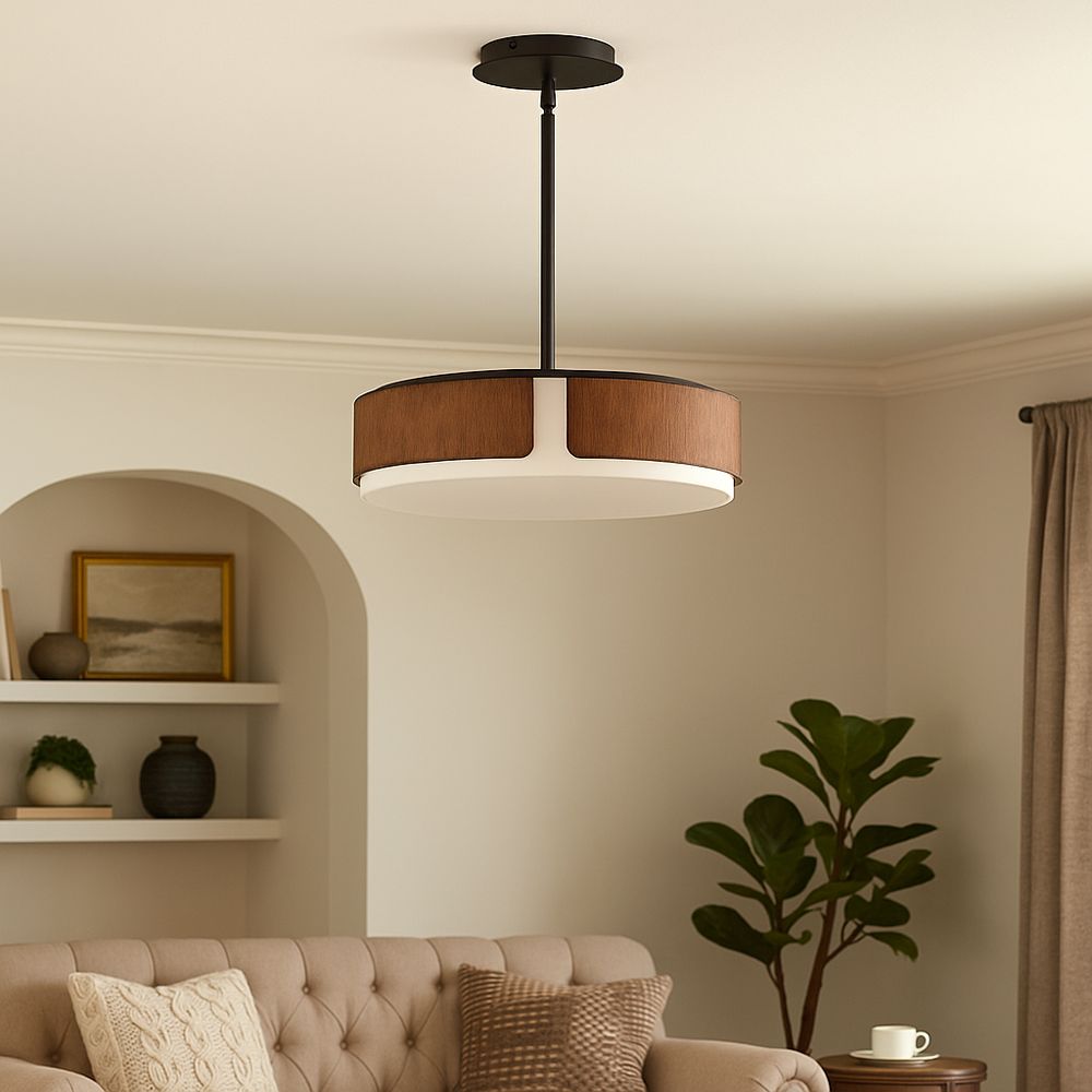 Maxim Draughtsman 18" Walnut / Black Semi Flush Mount - Pendant