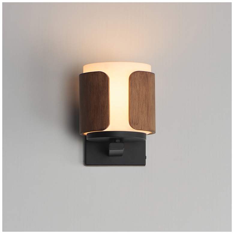 Image 3 Maxim Draughtsman 7 1/2" High Walnut/Black Wall Sconce more views