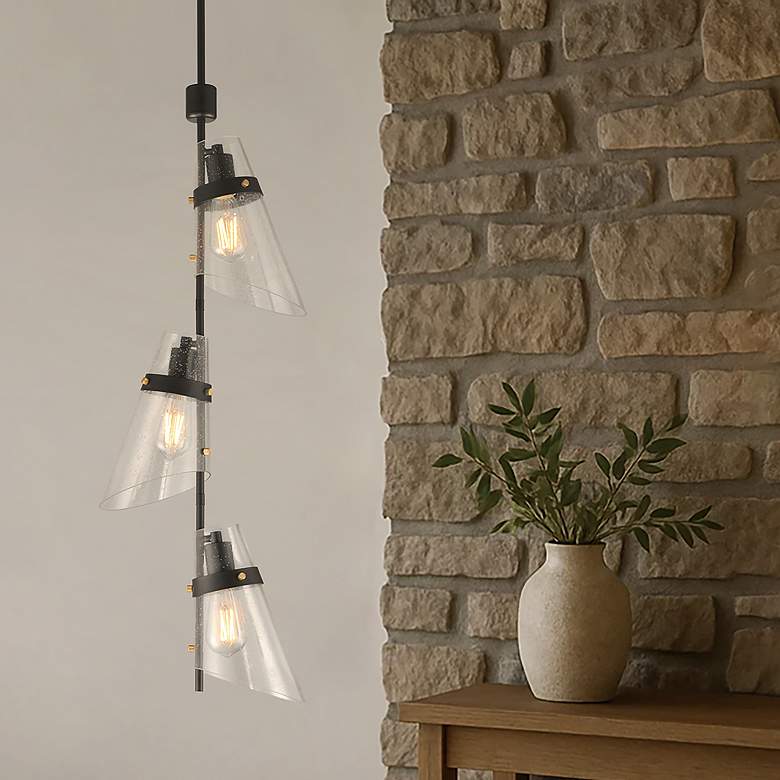 Image 1 Maxim Finch 12" Wide Dark Bronze/Antique Brass 3-Light Vertical Pendant