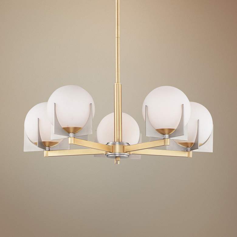 Image 1 Maxim Finn 26" Wide Satin Brass Platinum 5-Light Chandelier