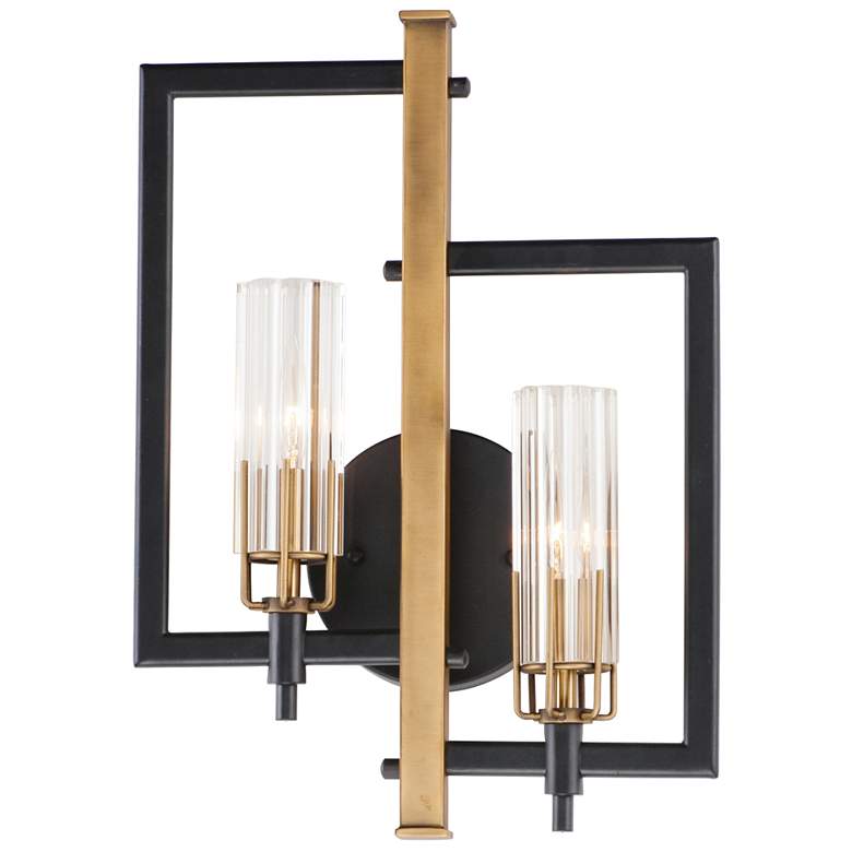 Image 1 Maxim Flambeau 18 inch High Black and Antique Brass 2-Light Bath Sconce