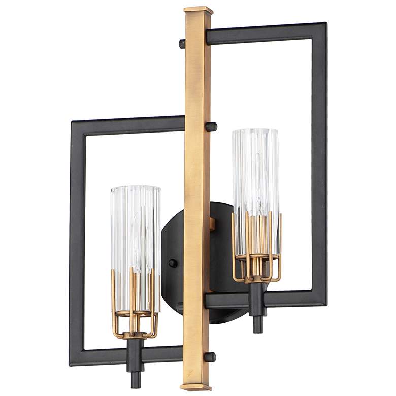 Image 1 Maxim Flambeau 18" High Black and Antique Brass 2-Light Wall Sconce