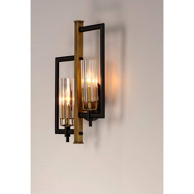 Image 2 Maxim Flambeau 18" High Black and Antique Brass 2-Light Wall Sconce more views